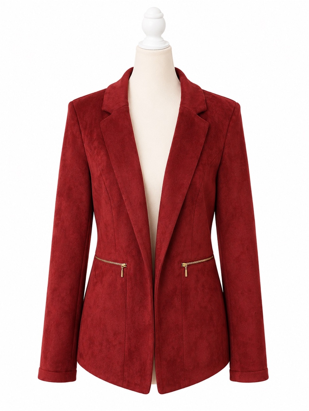 Nanette Lepore Womens Large Burgundy Faux Suede Blazer Jacket Zip Accent Stretch